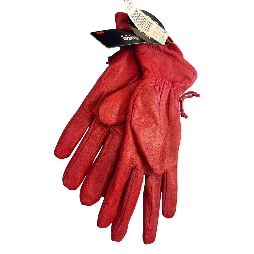 Vintage Deadstock Leather Gloves Red Thinsulate Winter Chic Bow Detail NWT